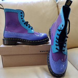 Dr. Martens HARRIE Patent Lamper Dusty Blue+Bright Purple Boots Size 7